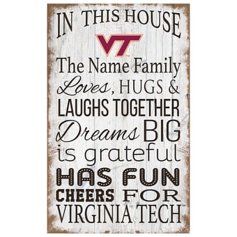 Virginia Tech Hokies Personalized 11" x 19" In This House Sign