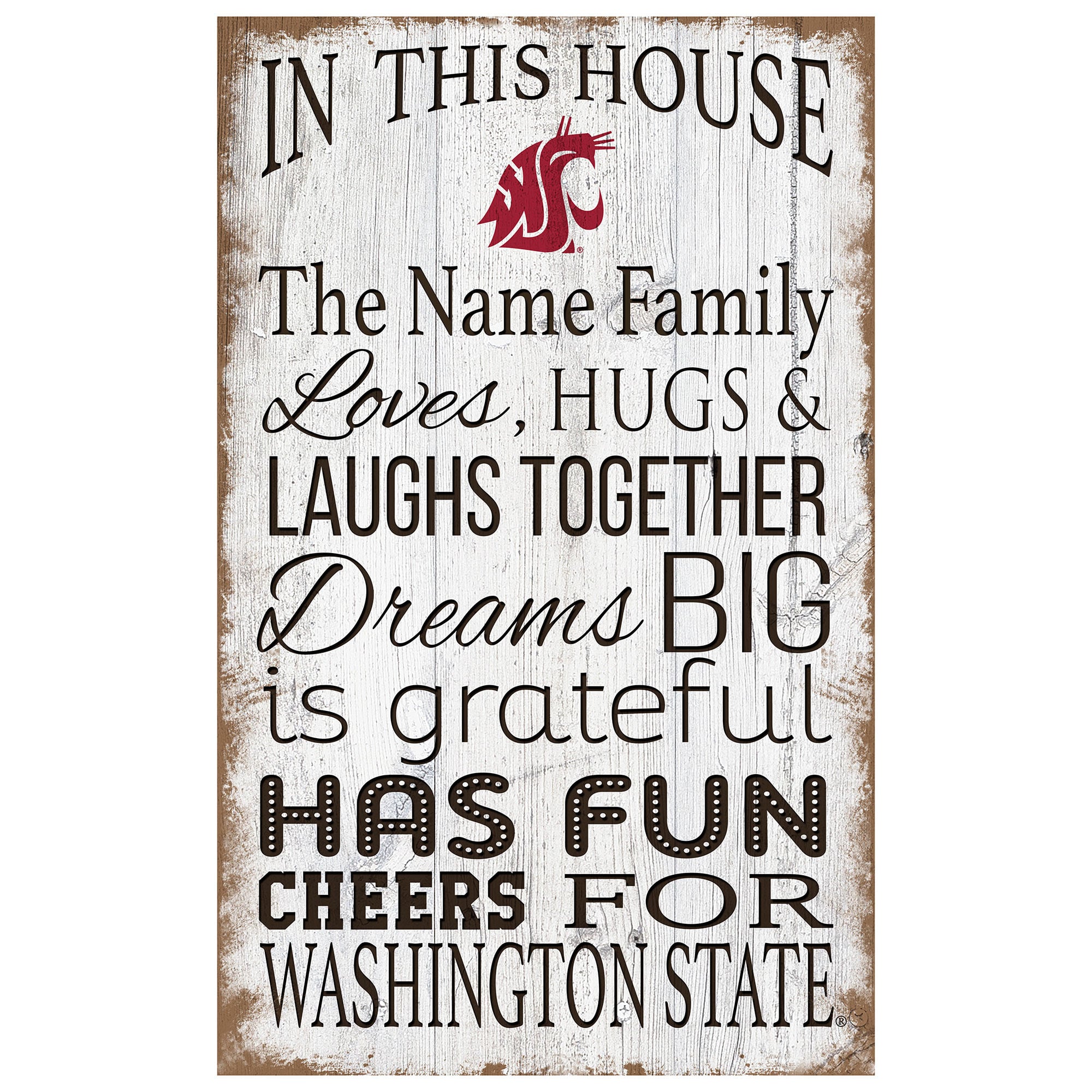 Washington State Cougars Personalized 11" x 19" In This House Sign