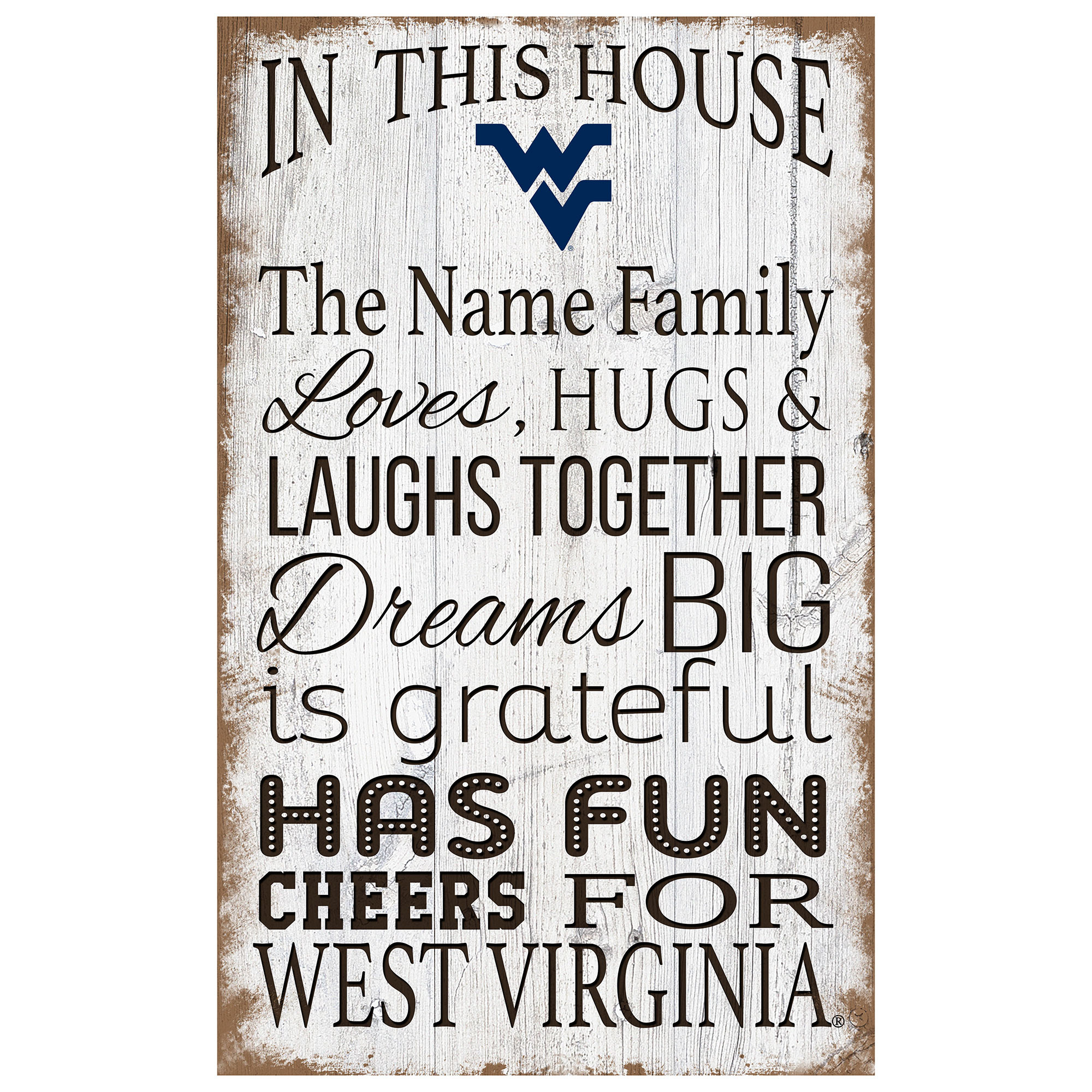 West Virginia Mountaineers Personalized 11" x 19" In This House Sign