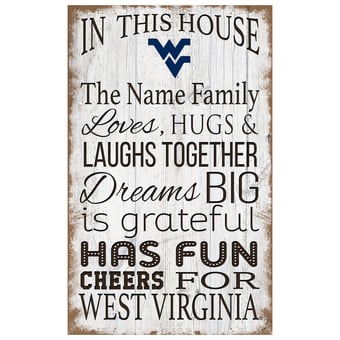 West Virginia Mountaineers Personalized 11" x 19" In This House Sign