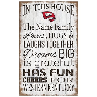 Western Kentucky Hilltoppers Personalized 11" x 19" In This House Sign