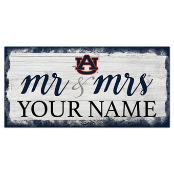 Auburn Tigers 6" x 12" Personalized Mr. & Mrs. Script Sign