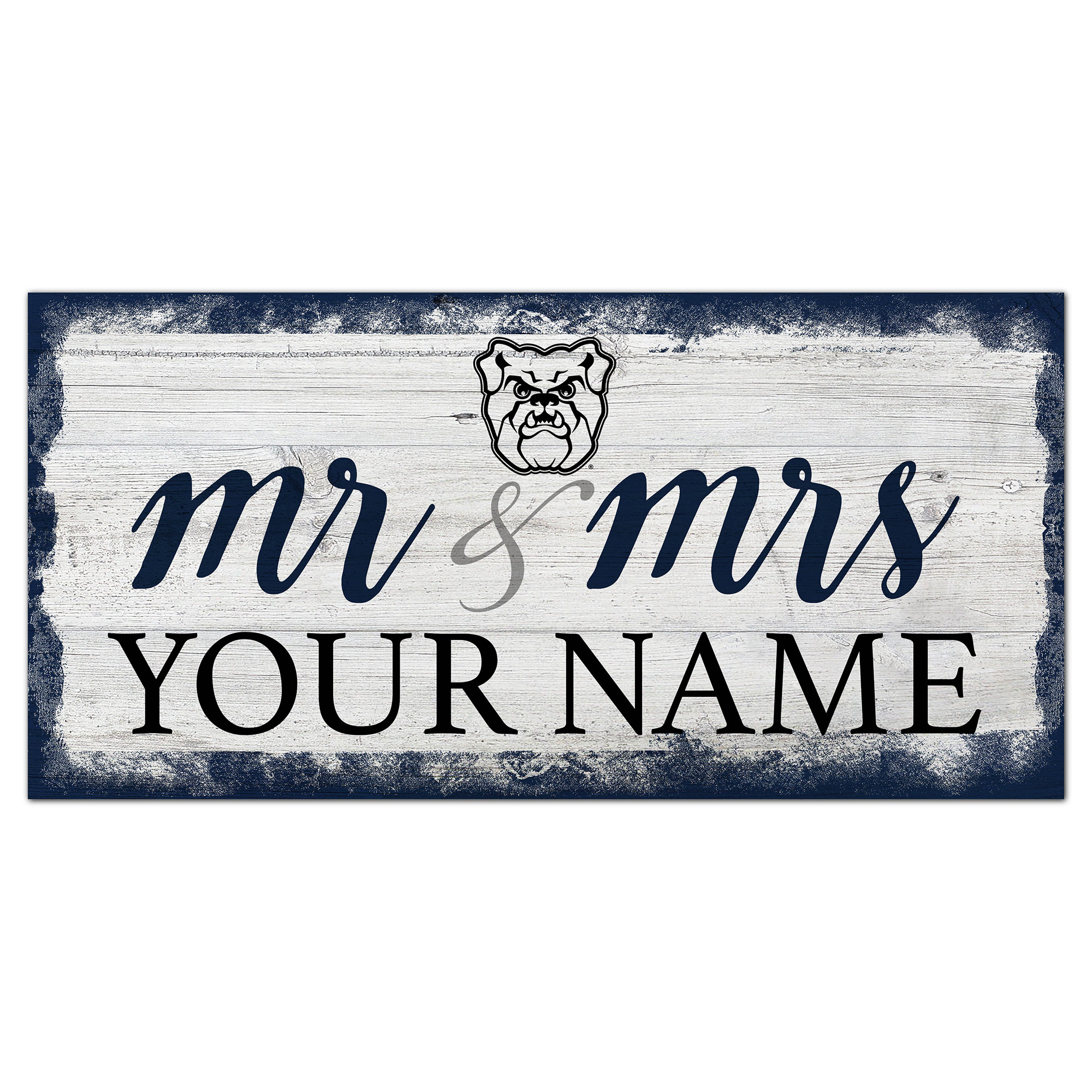 Butler Bulldogs 6" x 12" Personalized Mr. & Mrs. Script Sign