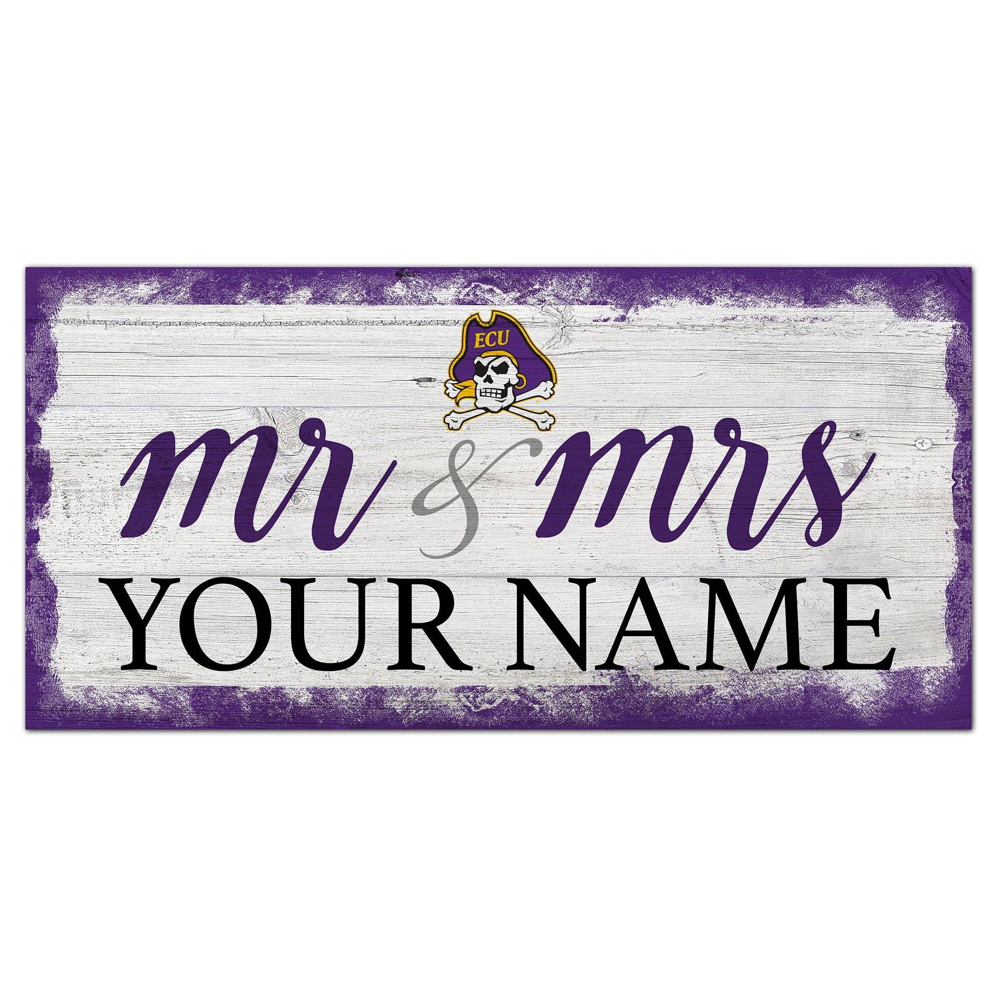 ECU Pirates 6" x 12" Personalized Mr. & Mrs. Script Sign