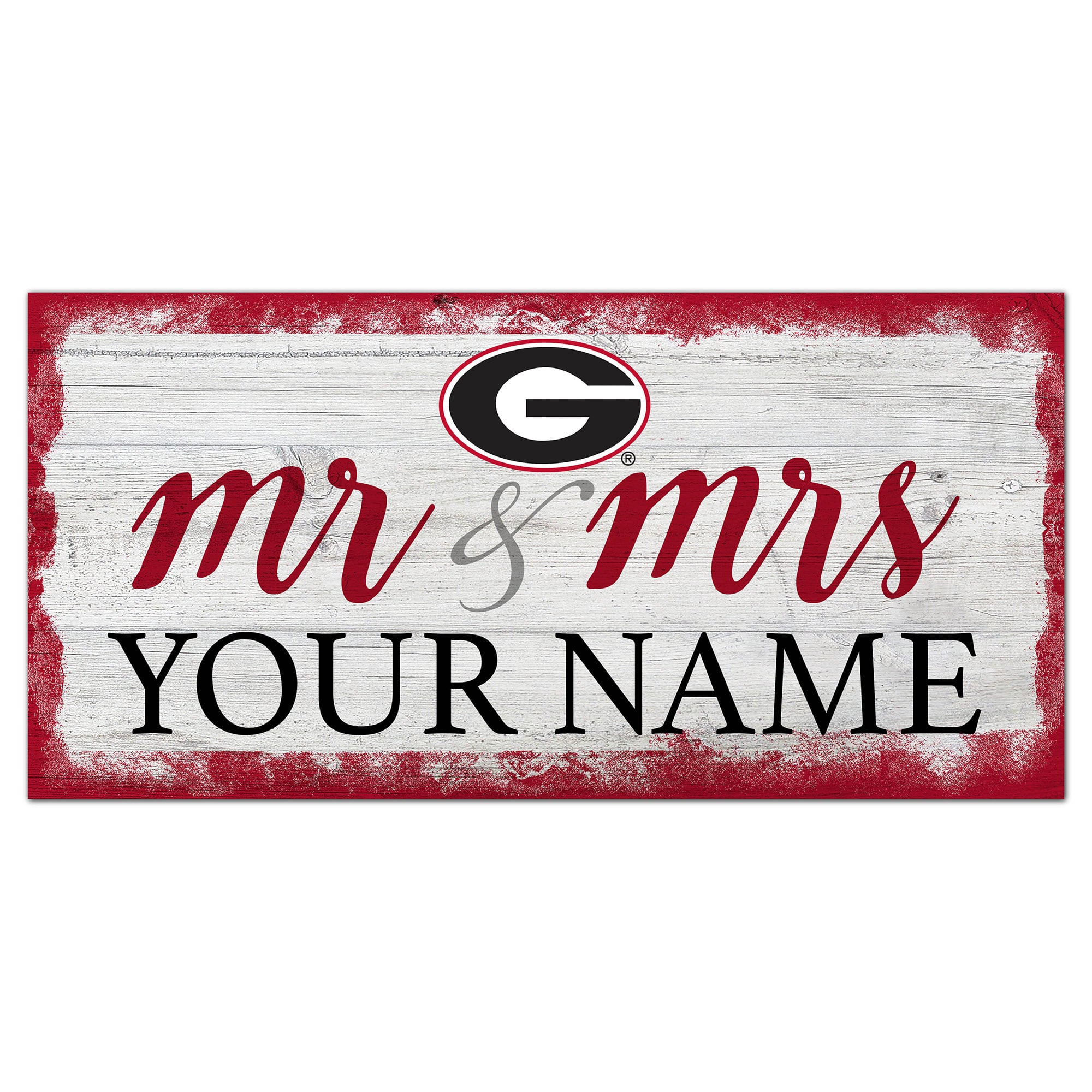 Georgia Bulldogs 6" x 12" Personalized Mr. & Mrs. Script Sign