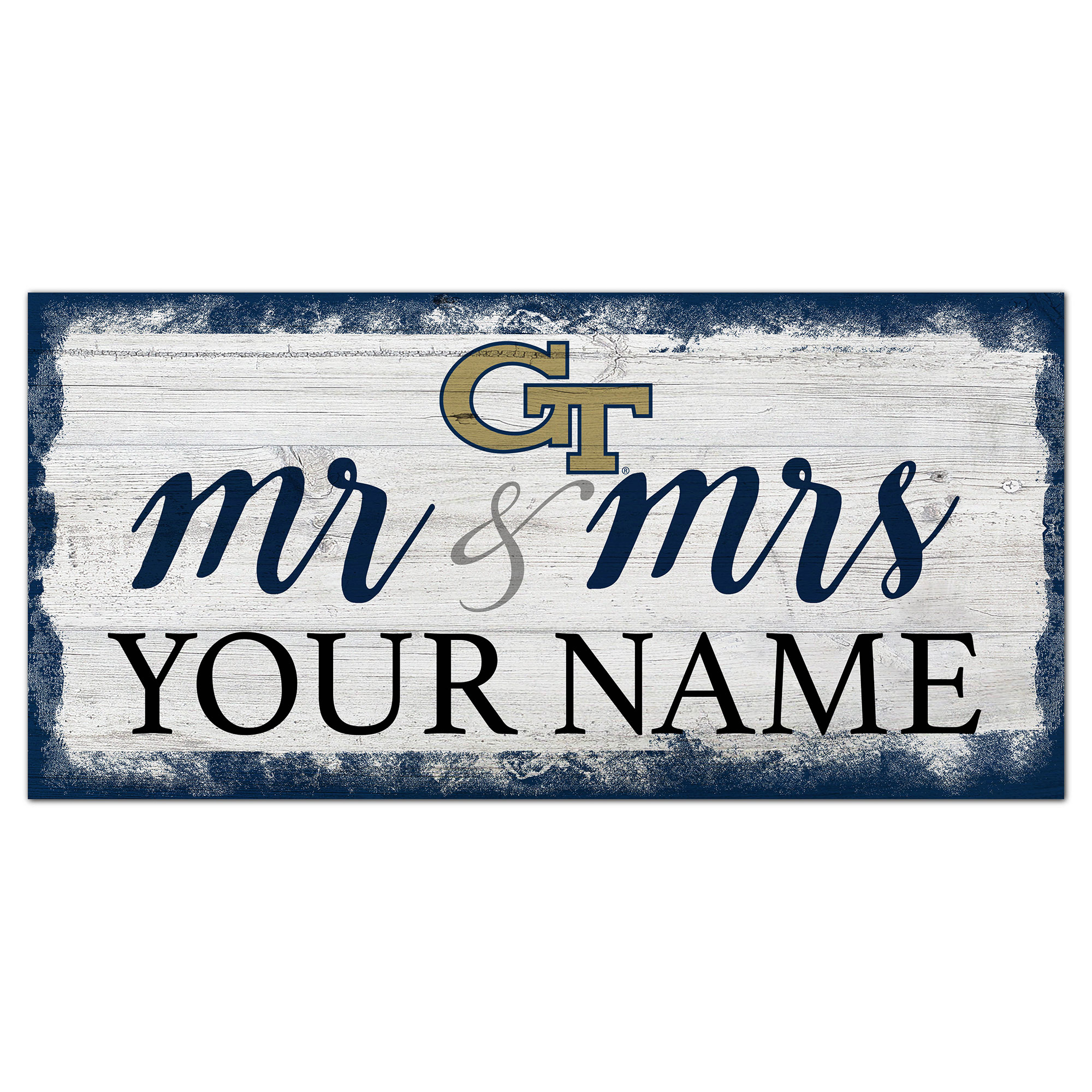 Georgia Tech Yellow Jackets 6" x 12" Personalized Mr. & Mrs. Script Sign
