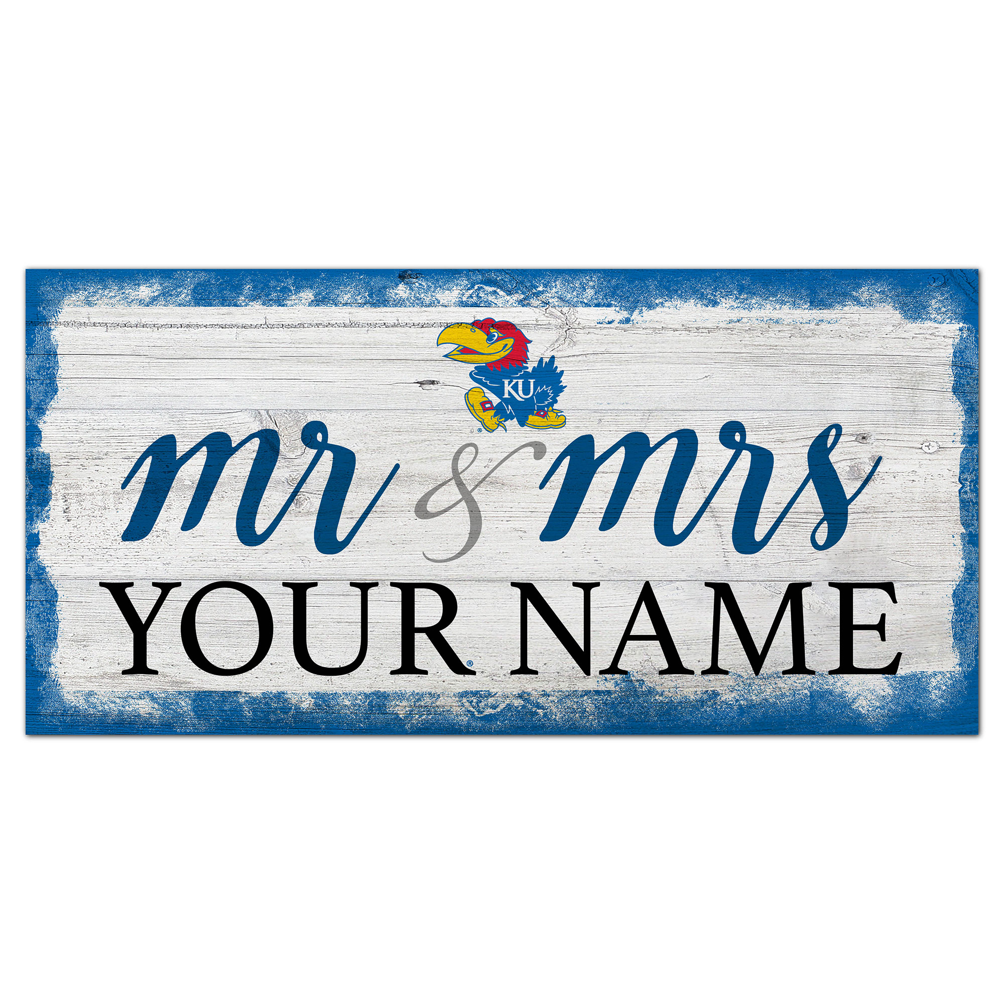 Kansas Jayhawks 6" x 12" Personalized Mr. & Mrs. Script Sign