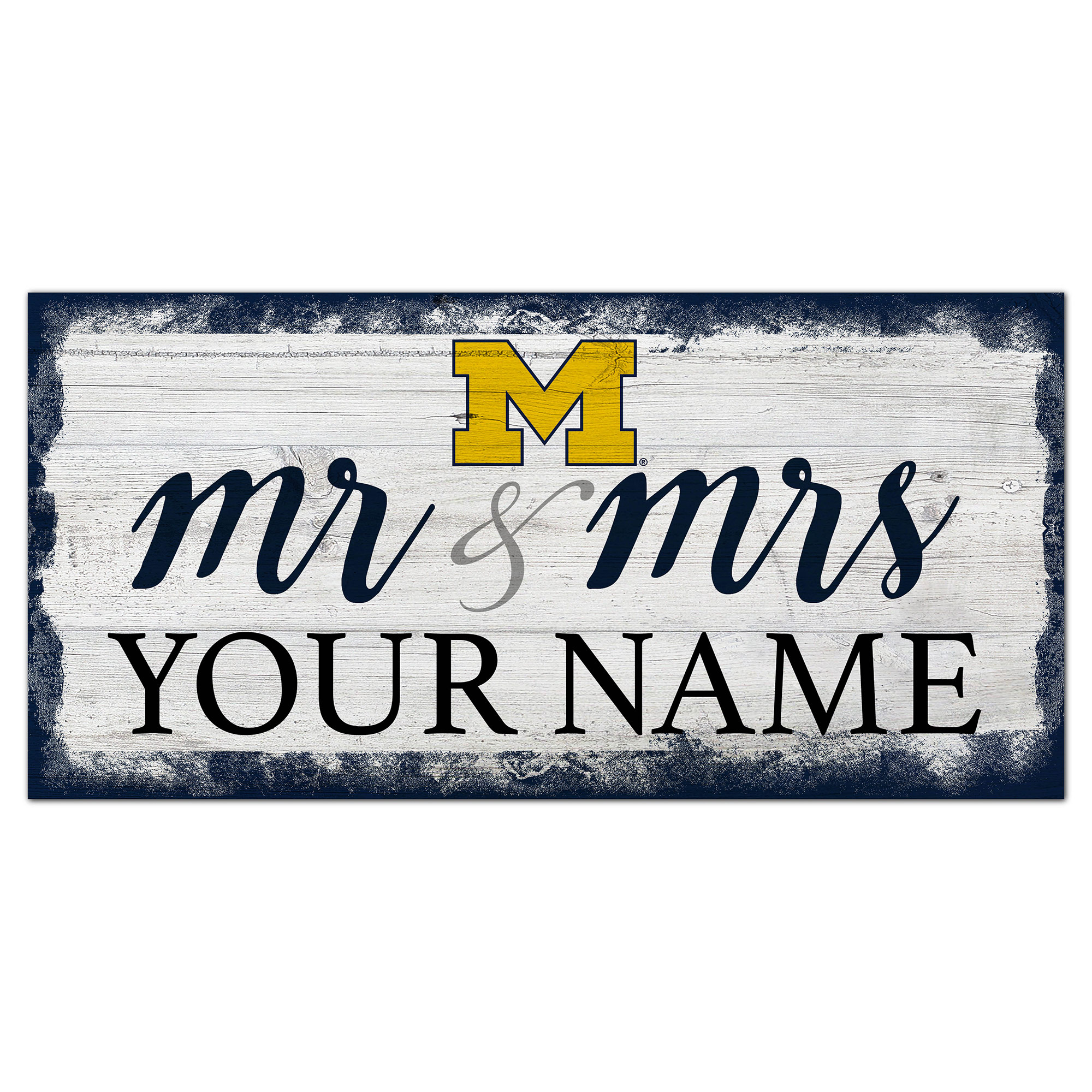 Michigan Wolverines 6" x 12" Personalized Mr. & Mrs. Script Sign