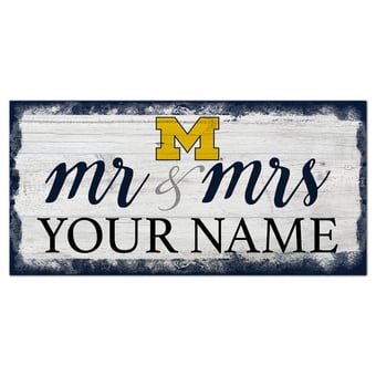 Michigan Wolverines 6" x 12" Personalized Mr. & Mrs. Script Sign