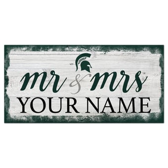 Michigan State Spartans 6" x 12" Personalized Mr. & Mrs. Script Sign