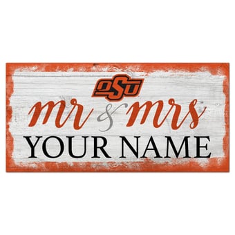 Oklahoma State Cowboys 6" x 12" Personalized Mr. & Mrs. Script Sign