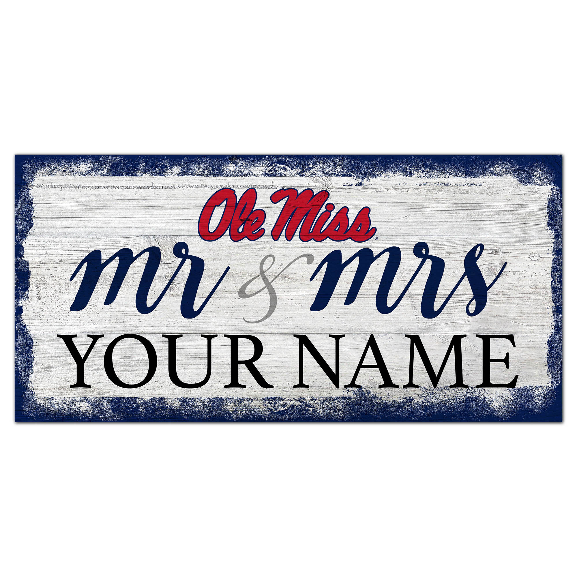 Ole Miss Rebels 6" x 12" Personalized Mr. & Mrs. Script Sign
