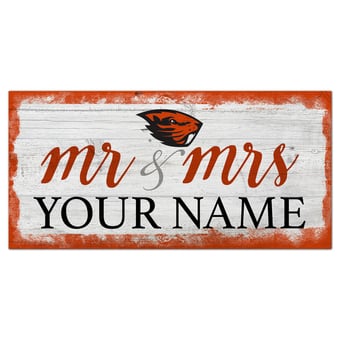 Oregon State Beavers 6" x 12" Personalized Mr. & Mrs. Script Sign