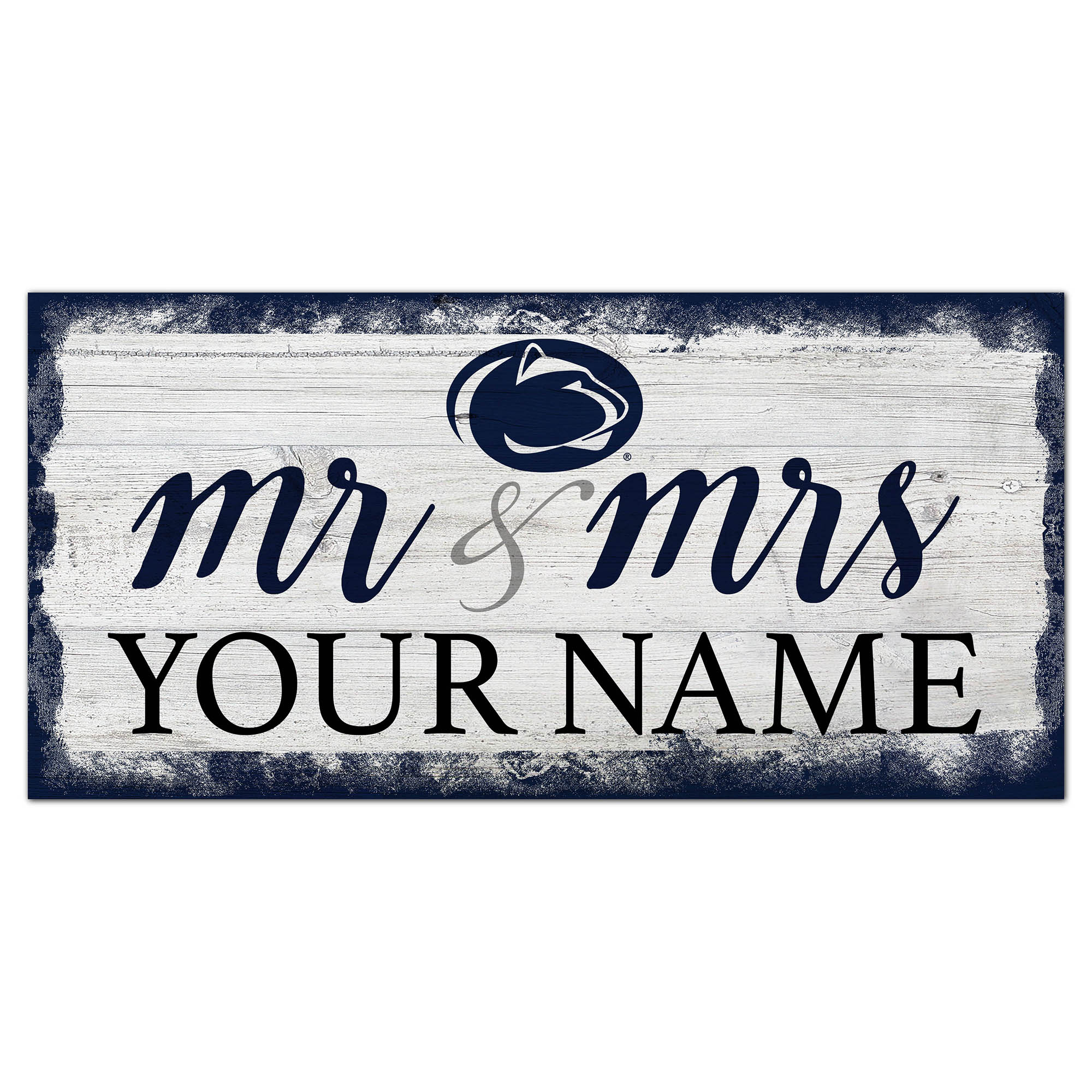 Penn State Nittany Lions 6" x 12" Personalized Mr. & Mrs. Script Sign