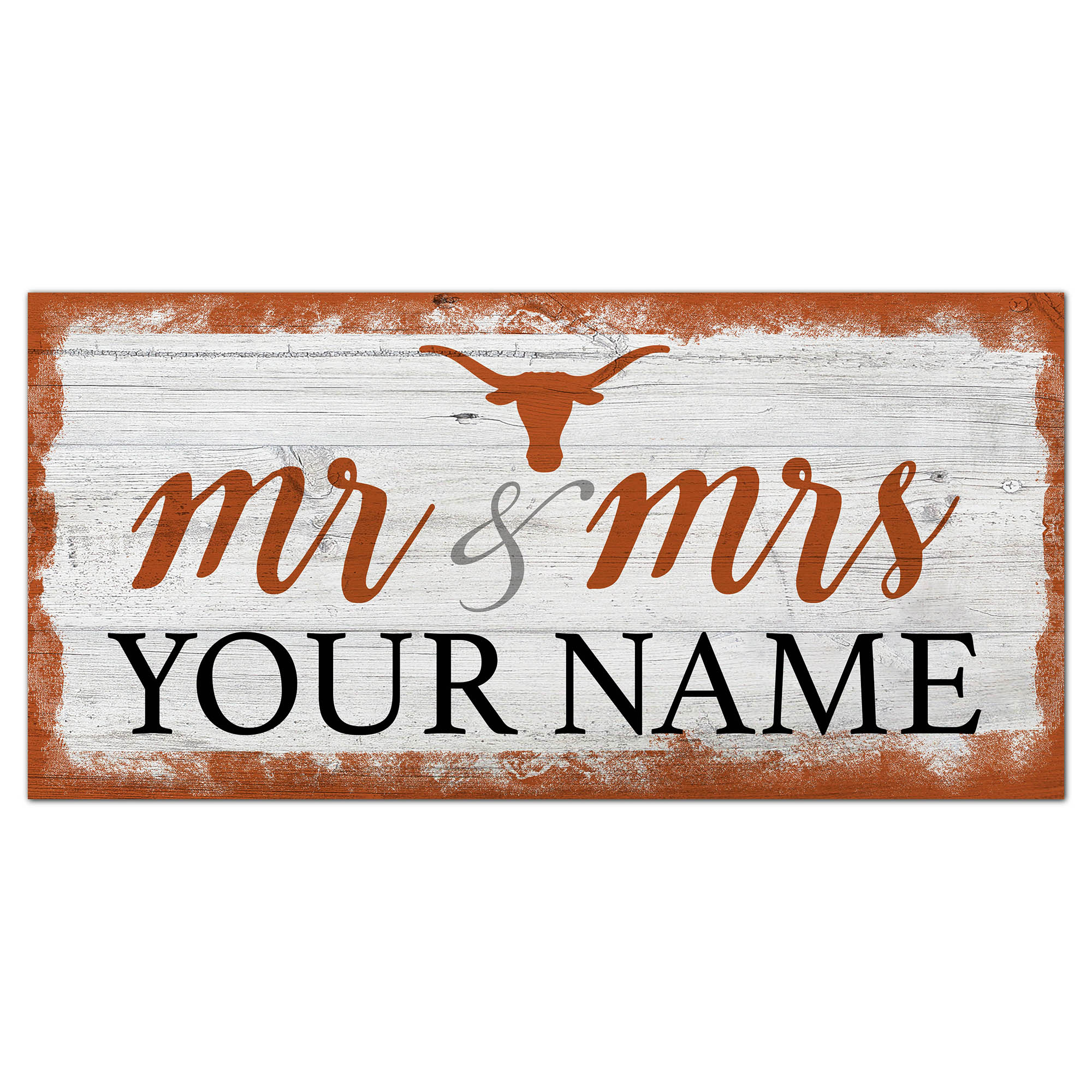Texas Longhorns 6" x 12" Personalized Mr. & Mrs. Script Sign