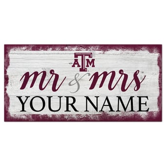 Texas A&M Aggies 6" x 12" Personalized Mr. & Mrs. Script Sign