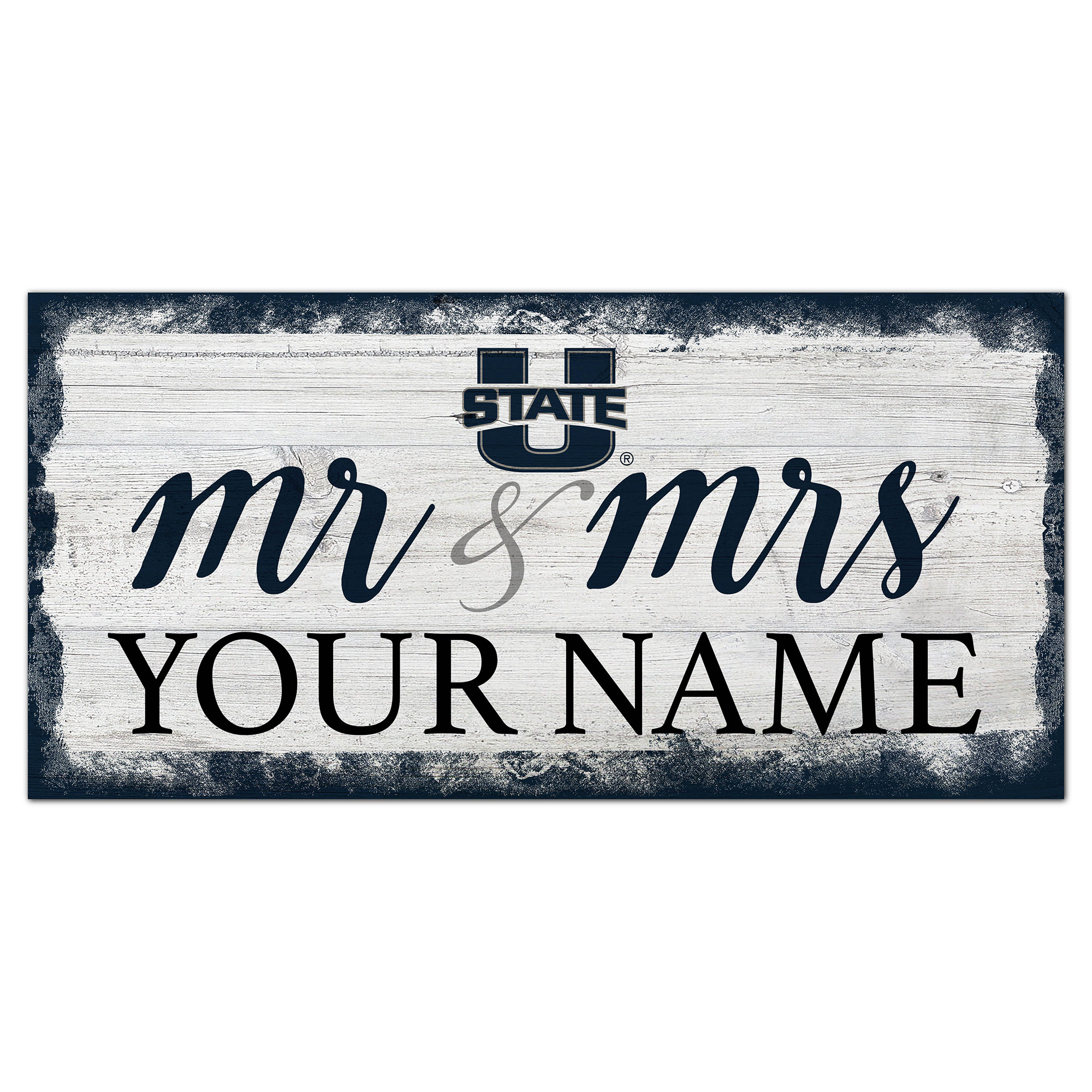 Utah State Aggies 6" x 12" Personalized Mr. & Mrs. Script Sign