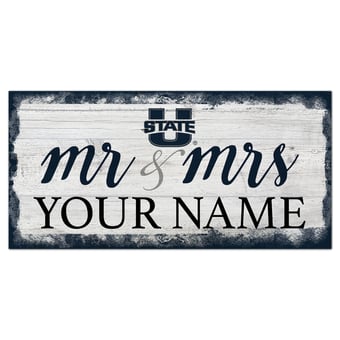 Utah State Aggies 6" x 12" Personalized Mr. & Mrs. Script Sign