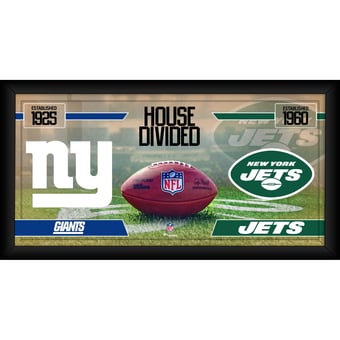 New York Jets vs. New York Giants Framed 10" x 20" House Divided Football Collage
