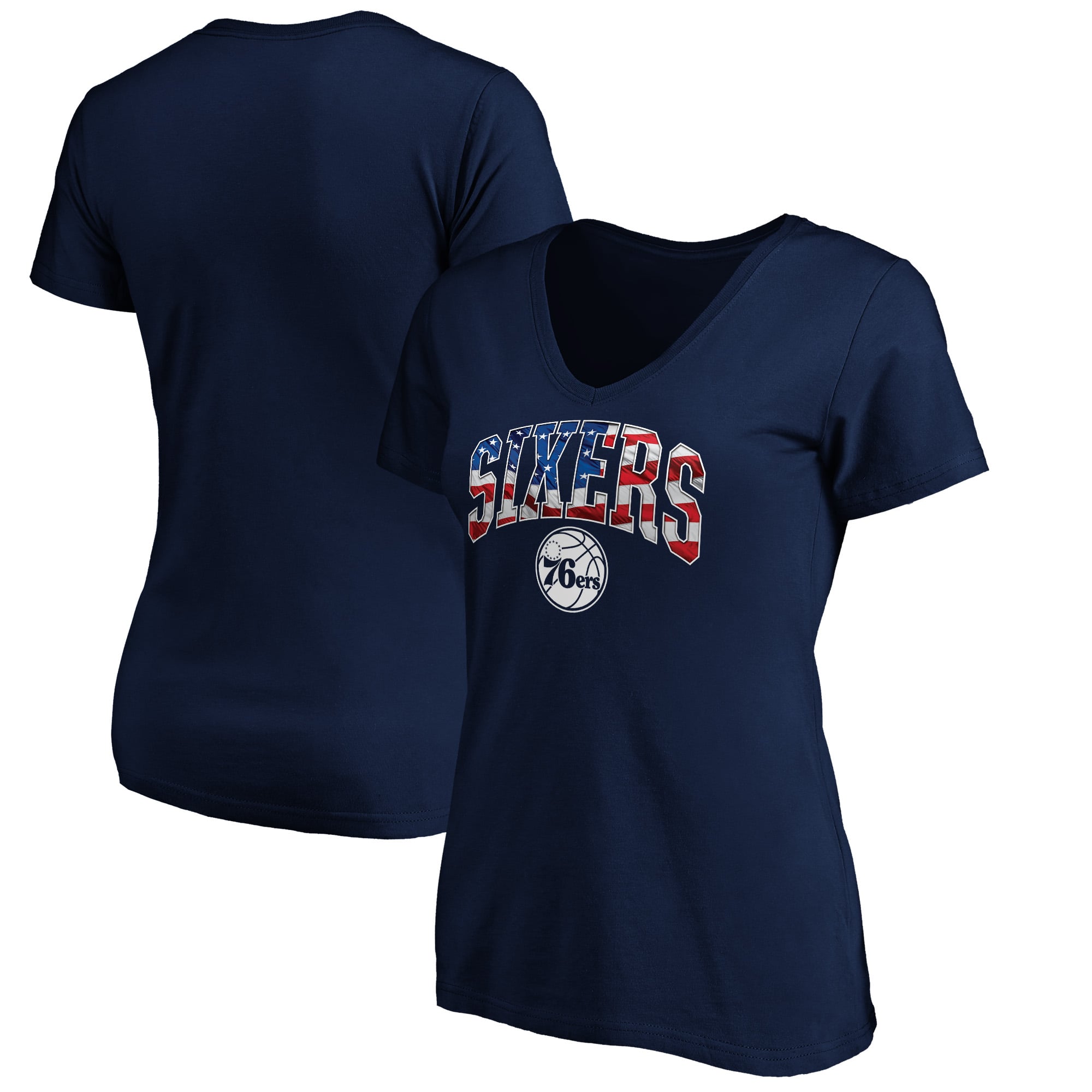 Women's Navy Philadelphia 76ers Banner Wave V-Neck T-Shirt