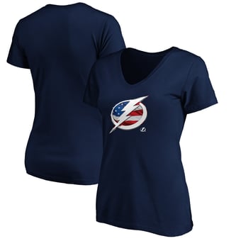 Women's Navy Tampa Bay Lightning Banner Wave Logo V-Neck T-Shirt T-Shirt