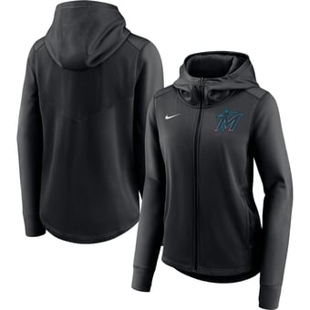 Women's Nike Black Miami Marlins Authentic Collection Baseball Performance Full-Zip Hoodie