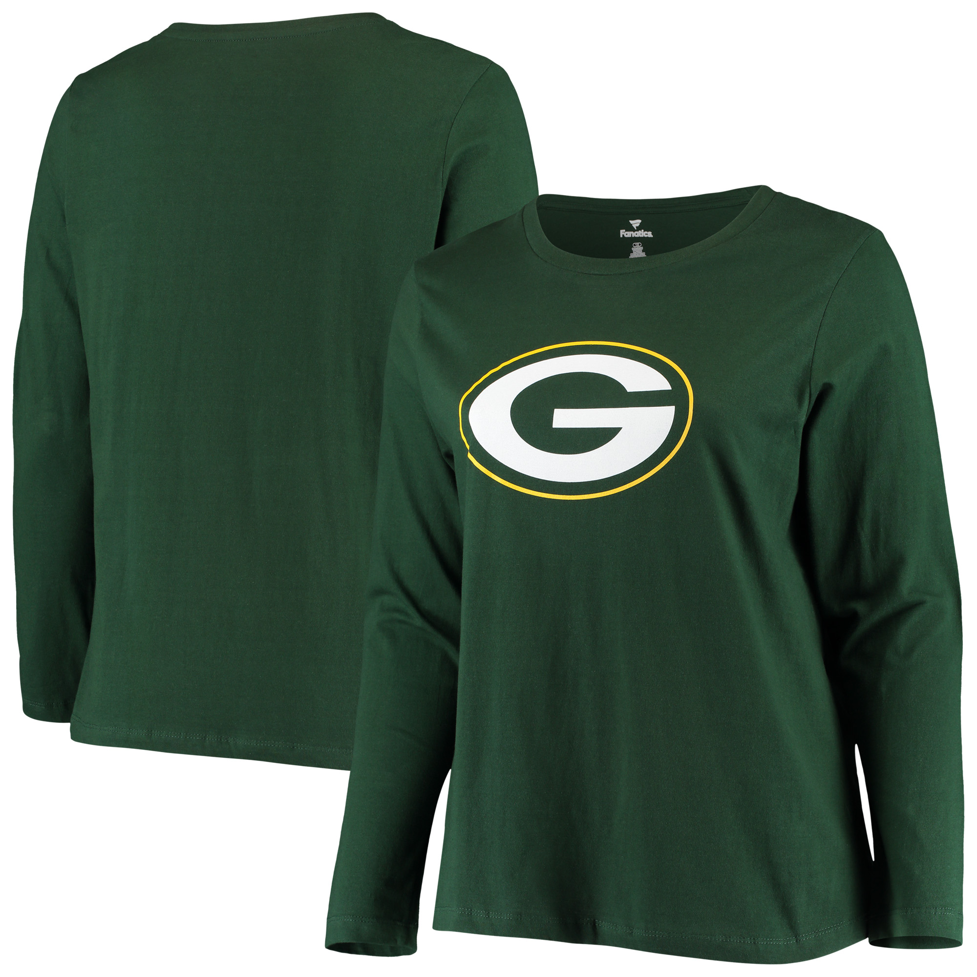 Women's Fanatics Green Green Bay Packers Plus Size Primary Logo Long Sleeve T-Shirt