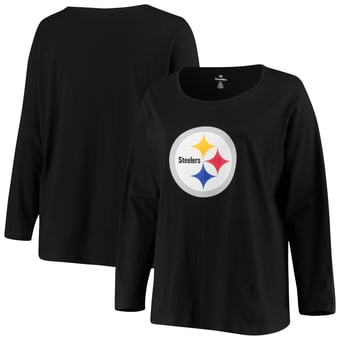Women's Fanatics Black Pittsburgh Steelers Plus Size Primary Logo Long Sleeve T-Shirt
