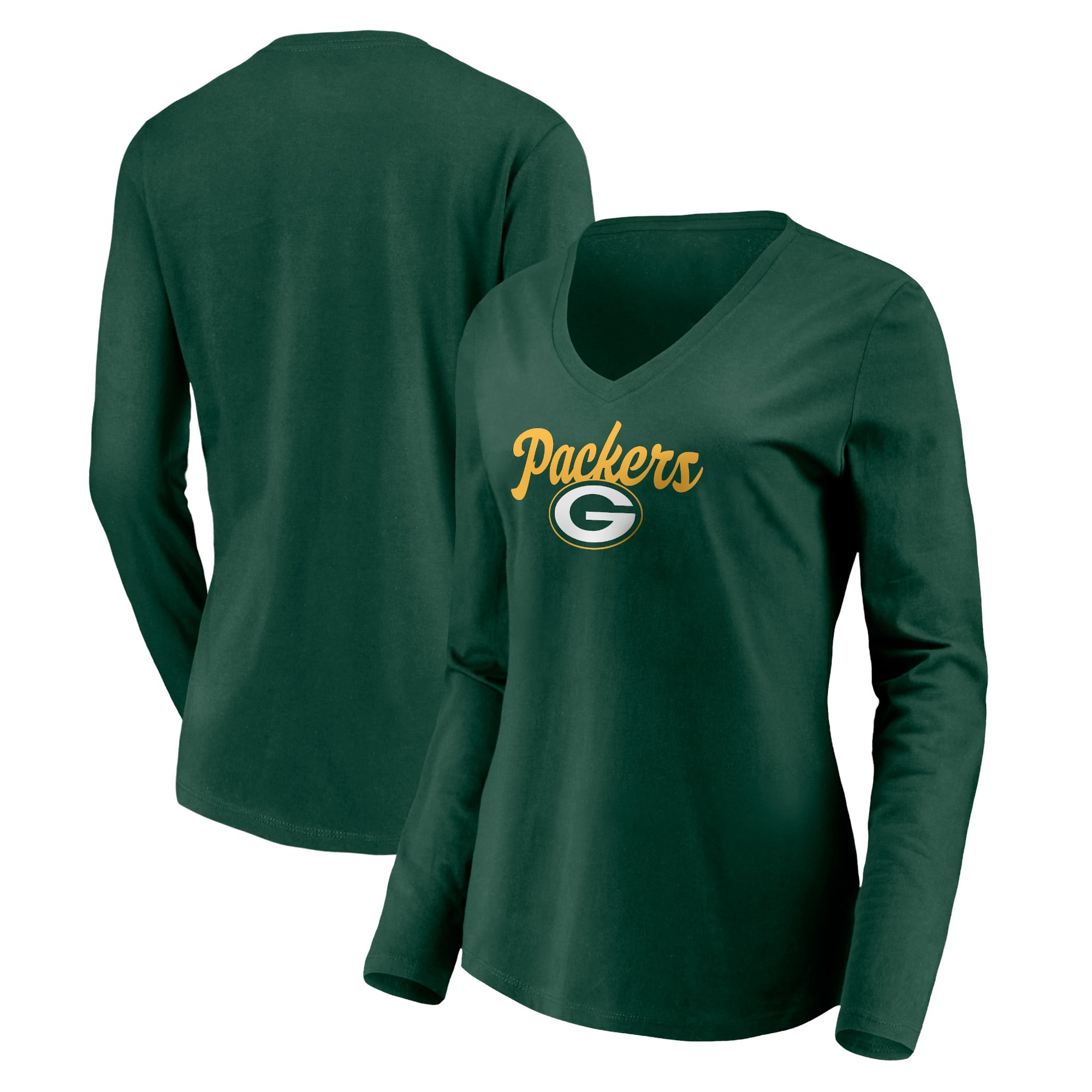 Women's Fanatics Green Green Bay Packers Freehand Long Sleeve V-Neck T-Shirt: retailer-supplied image