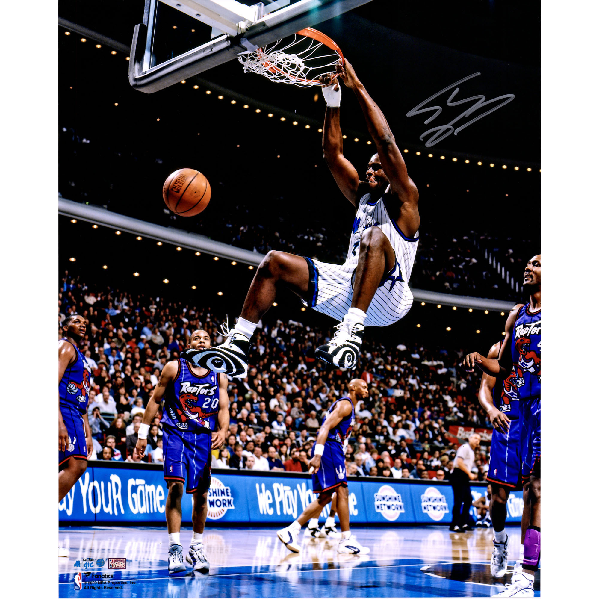 Shaquille O'Neal Orlando Magic Autographed 16" x 20" Dunk vs. Toronto Raptors
