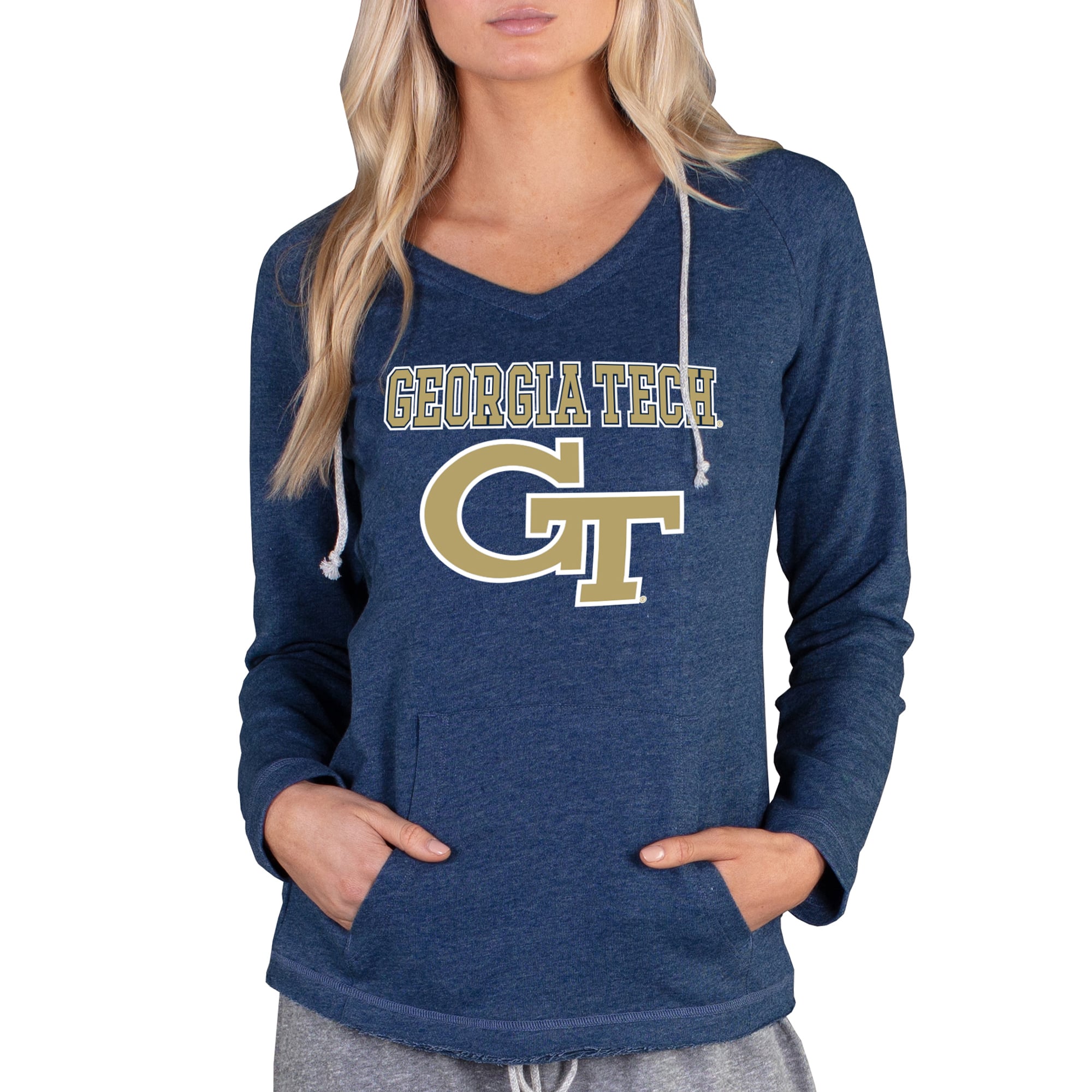 Women's Concepts Sport Navy Georgia Tech Yellow Jackets Mainstream Lightweight Terry Pullover Hoodie