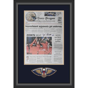 Zion Williamson New Orleans Pelicans Framed Autographed 19" x 27" The Times-Picayune Newspaper from Day After Debut 1/23/20