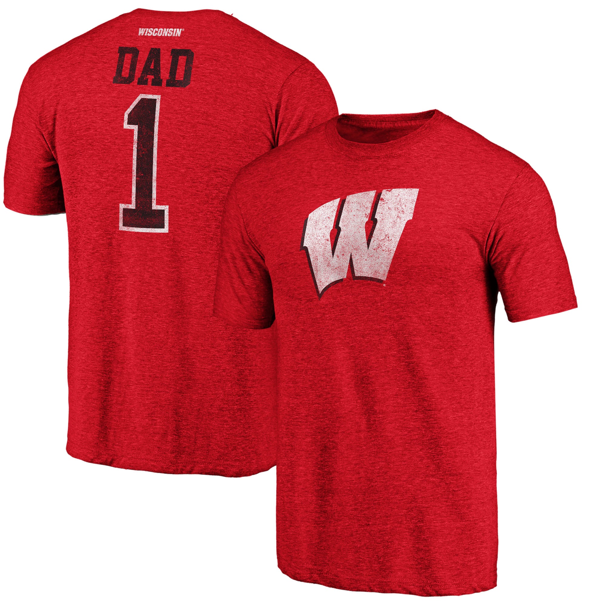 Men's Red Wisconsin Badgers Greatest Dad Logo Tri-Blend T-Shirt