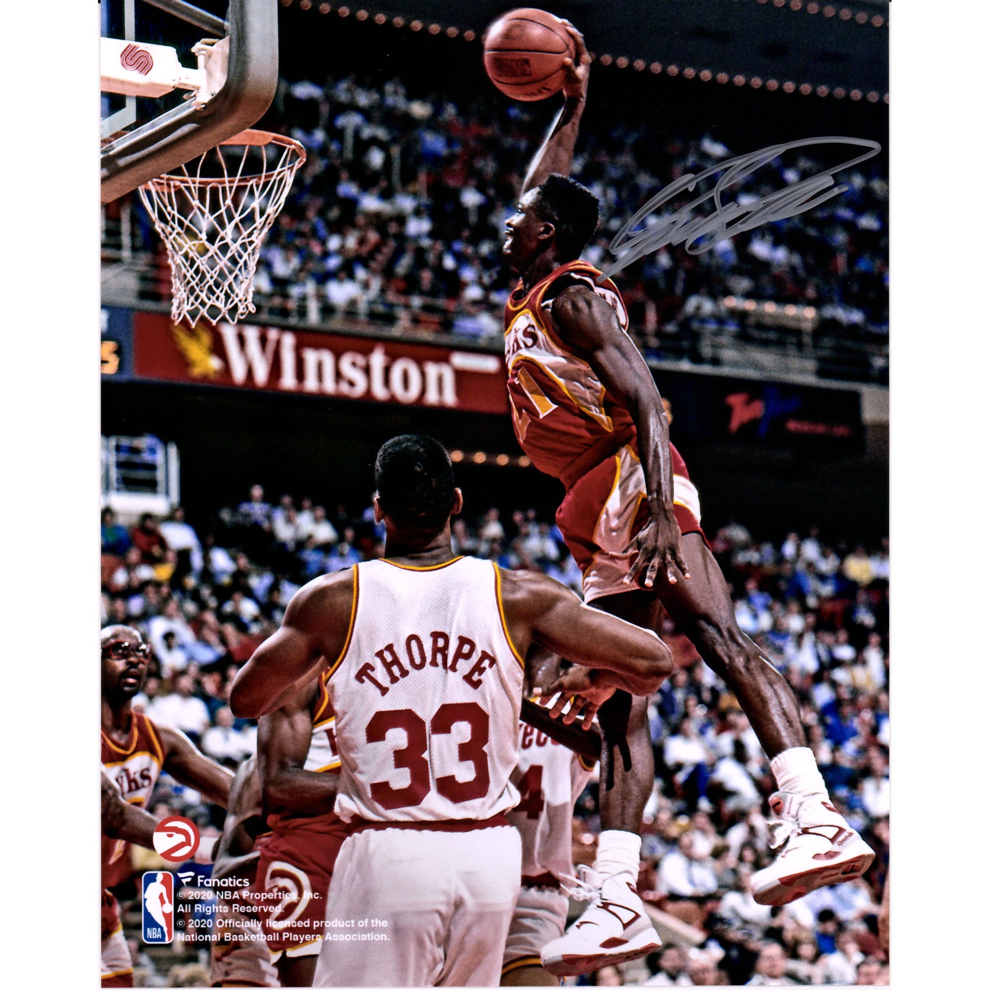 Dominique Wilkins Atlanta Hawks Autographed 8" x 10" Dunk vs Houston Rockets Photograph