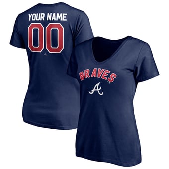 Women's Navy Atlanta Braves Personalized Winning Streak Name & Number V-Neck T-Shirt
