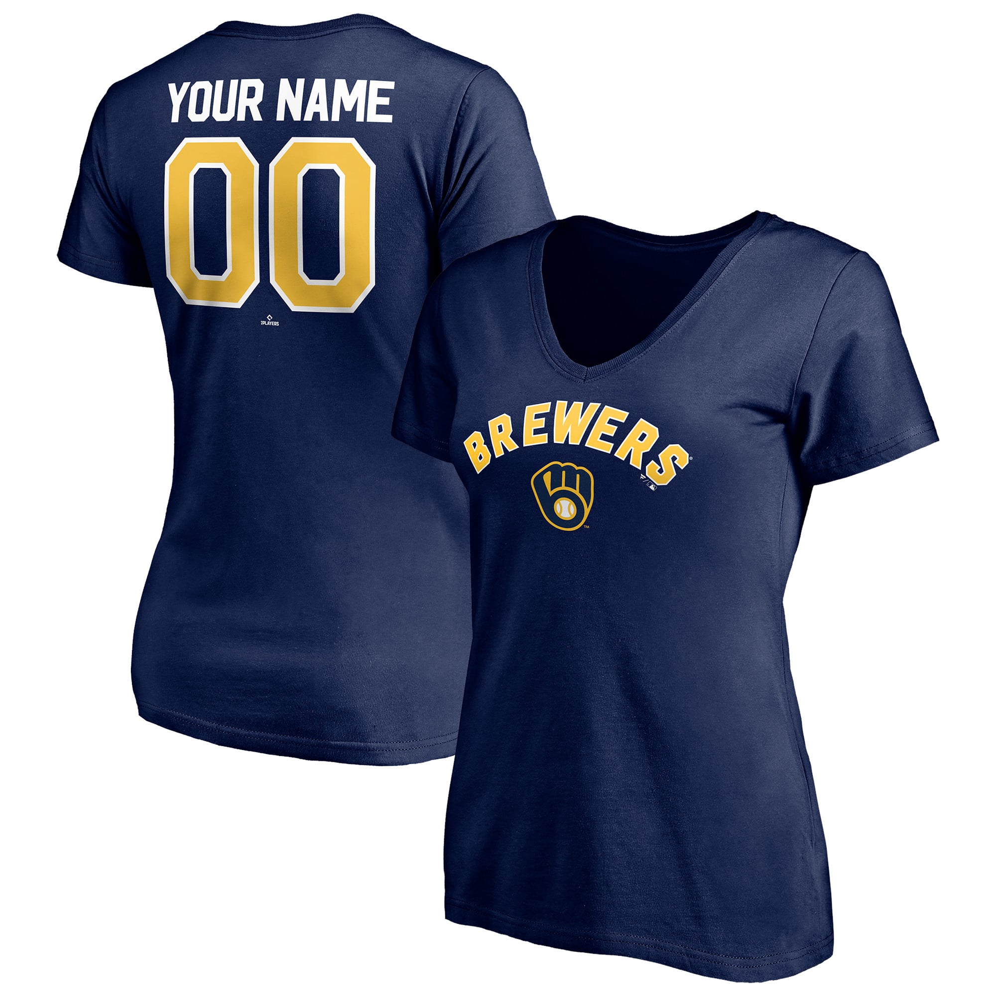 Women's Navy Milwaukee Brewers Personalized Winning Streak Name & Number V-Neck T-Shirt