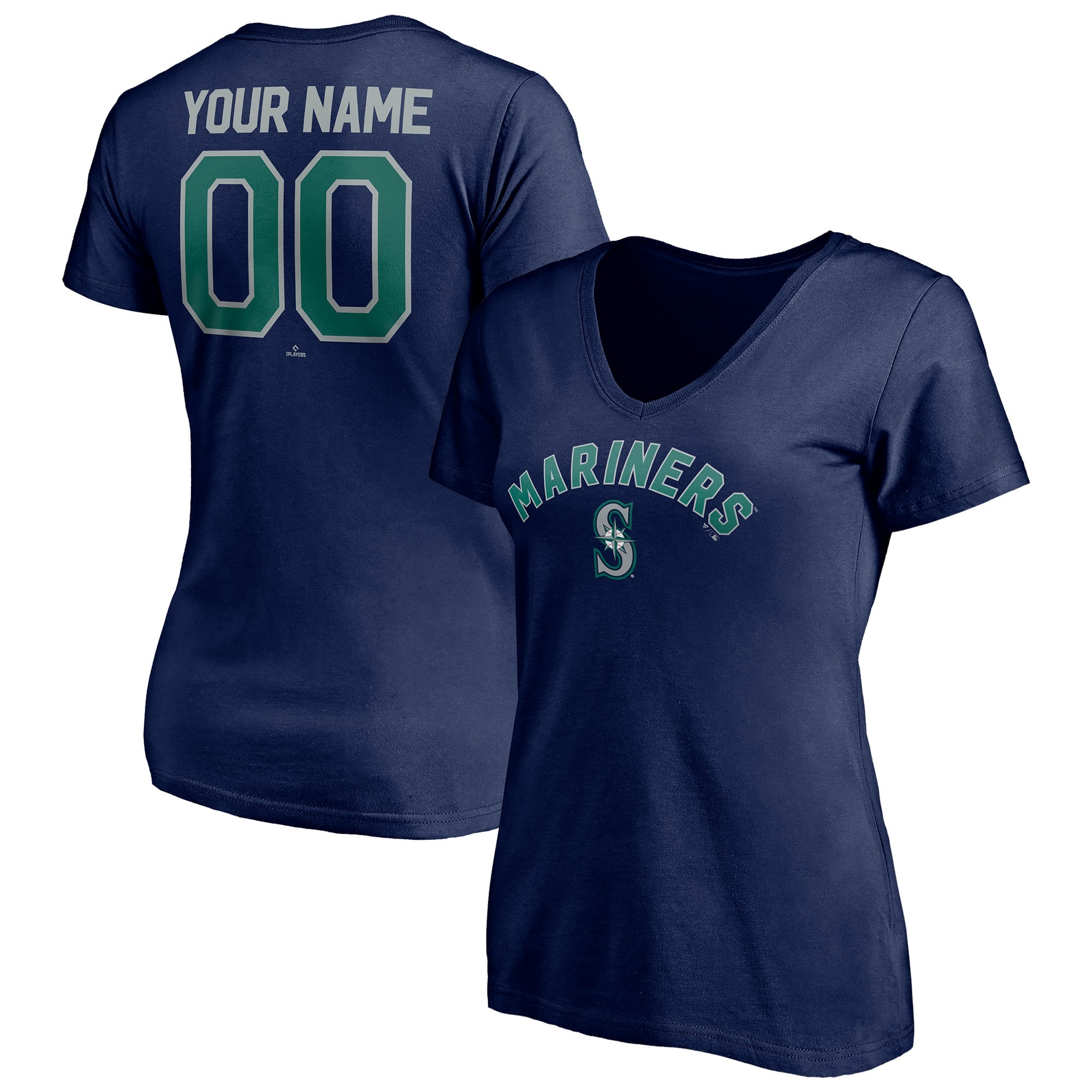 Women's Navy Seattle Mariners Personalized Winning Streak Name & Number V-Neck T-Shirt