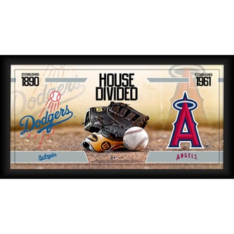 Los Angeles Dodgers vs. Los Angeles Angels Framed 10" x 20" House Divided Baseball Collage