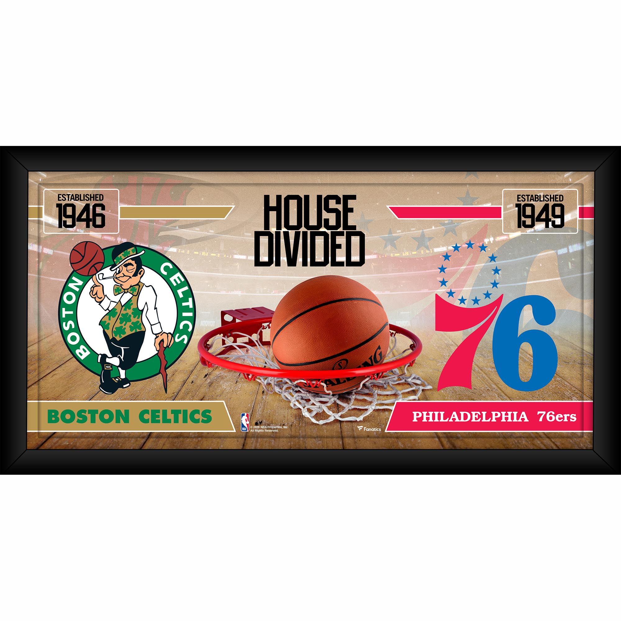 Boston Celtics vs. Philadelphia 76ers Framed 10" x 20" House Divided Collage