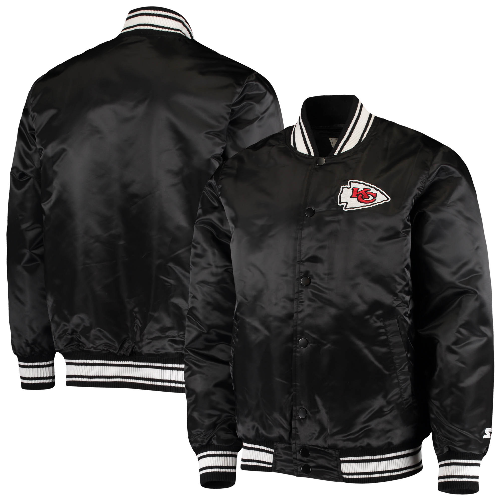 Men's Starter Black Kansas City Chiefs Locker Room Satin Varsity Full-Snap Jacket