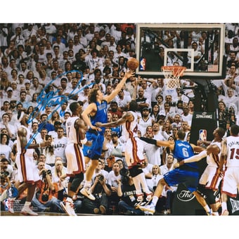 Dirk Nowitzki Dallas Mavericks Autographed 16" x 20" 2011 NBA Finals Game 2 Winning Shot vs. Miami Heat Photograph - Signed in Blue Ink