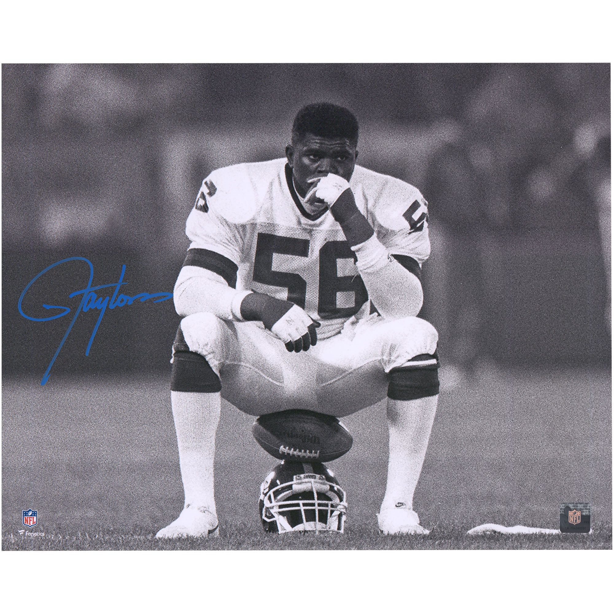 Lawrence Taylor New York Giants Autographed 16" x 20" Helmet Sit Photograph - Blue Ink