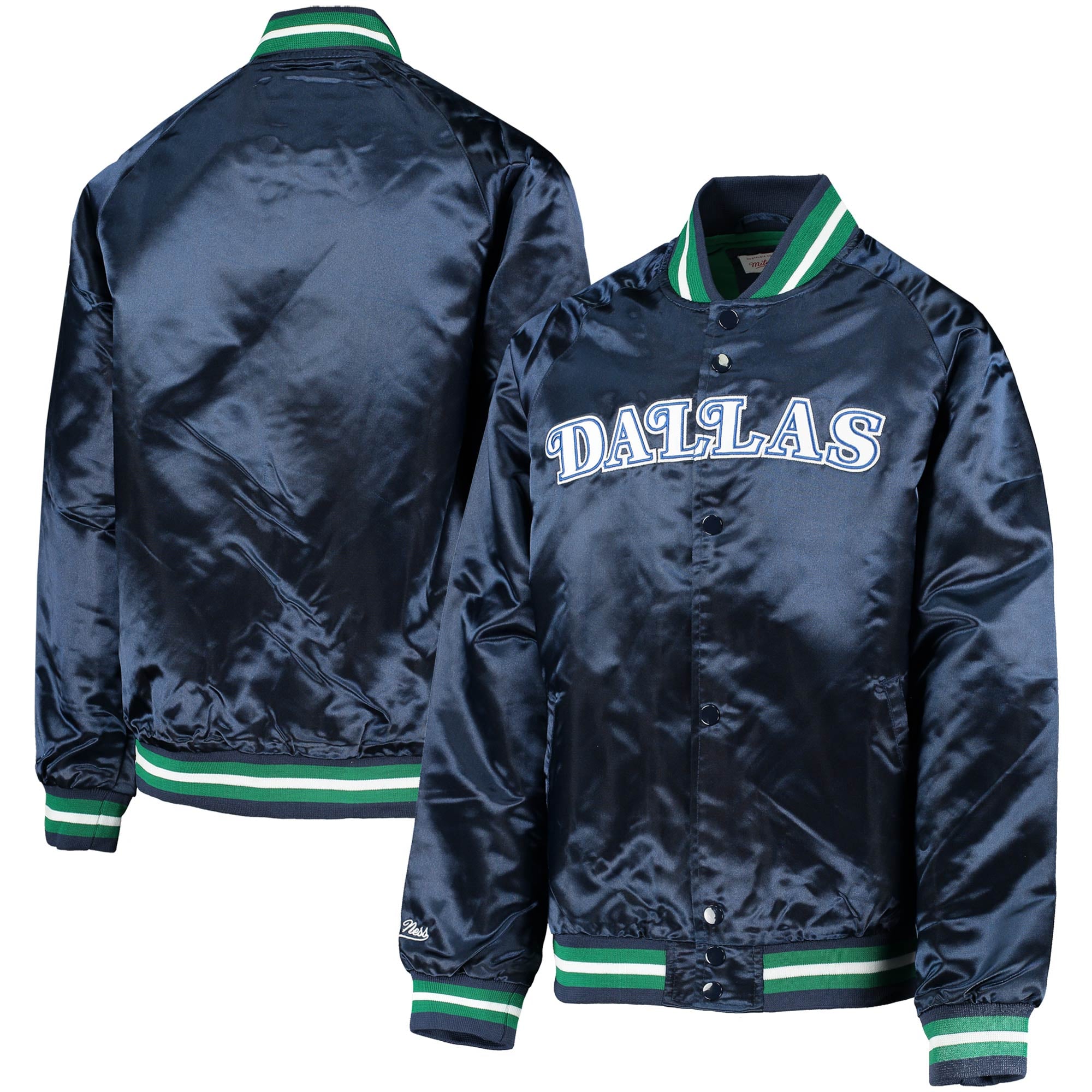 Youth Mitchell & Ness Navy Dallas Mavericks Hardwood Classics Satin Raglan Full-Snap Jacket