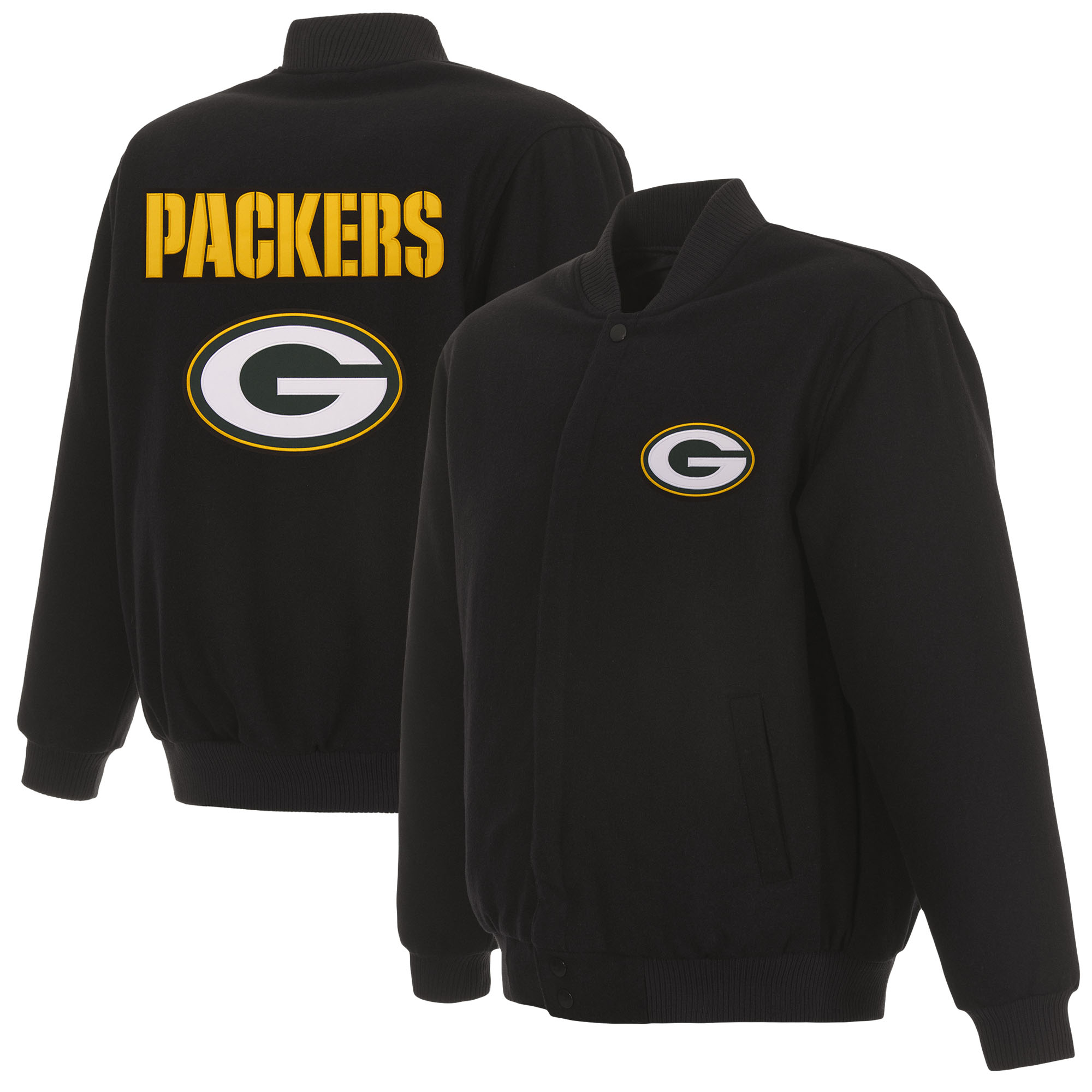 Men's JH Design Black Green Bay Packers Reversible Full-Snap Jacket