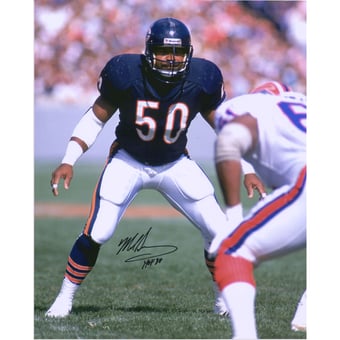 Mike Singletary Chicago Bears Autographed 16" x 20" Navy Jersey Vertical Photograph with "HOF 98" Inscription