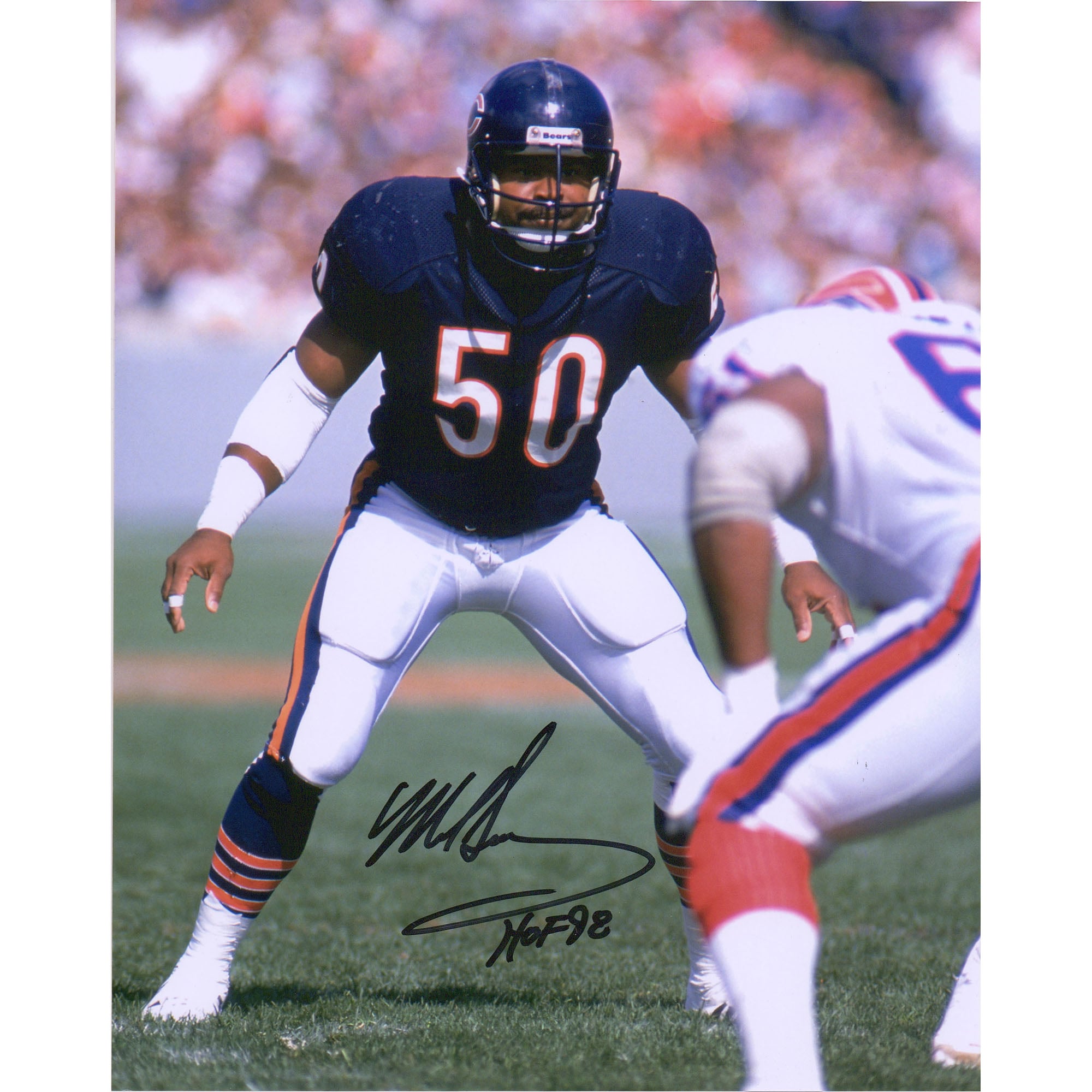 Mike Singletary Chicago Bears Autographed 8" x 10" Navy Vertical Photograph with "HOF 98" Inscription