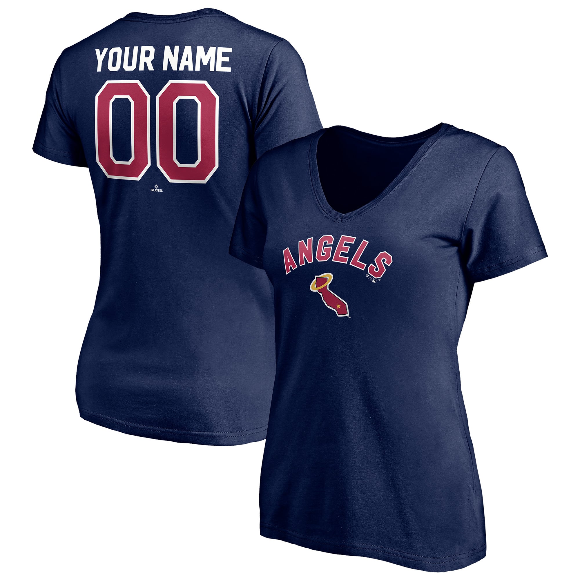 Women's Navy Los Angeles Angels Cooperstown Winning Streak Personalized Name & Number V-Neck T-Shirt