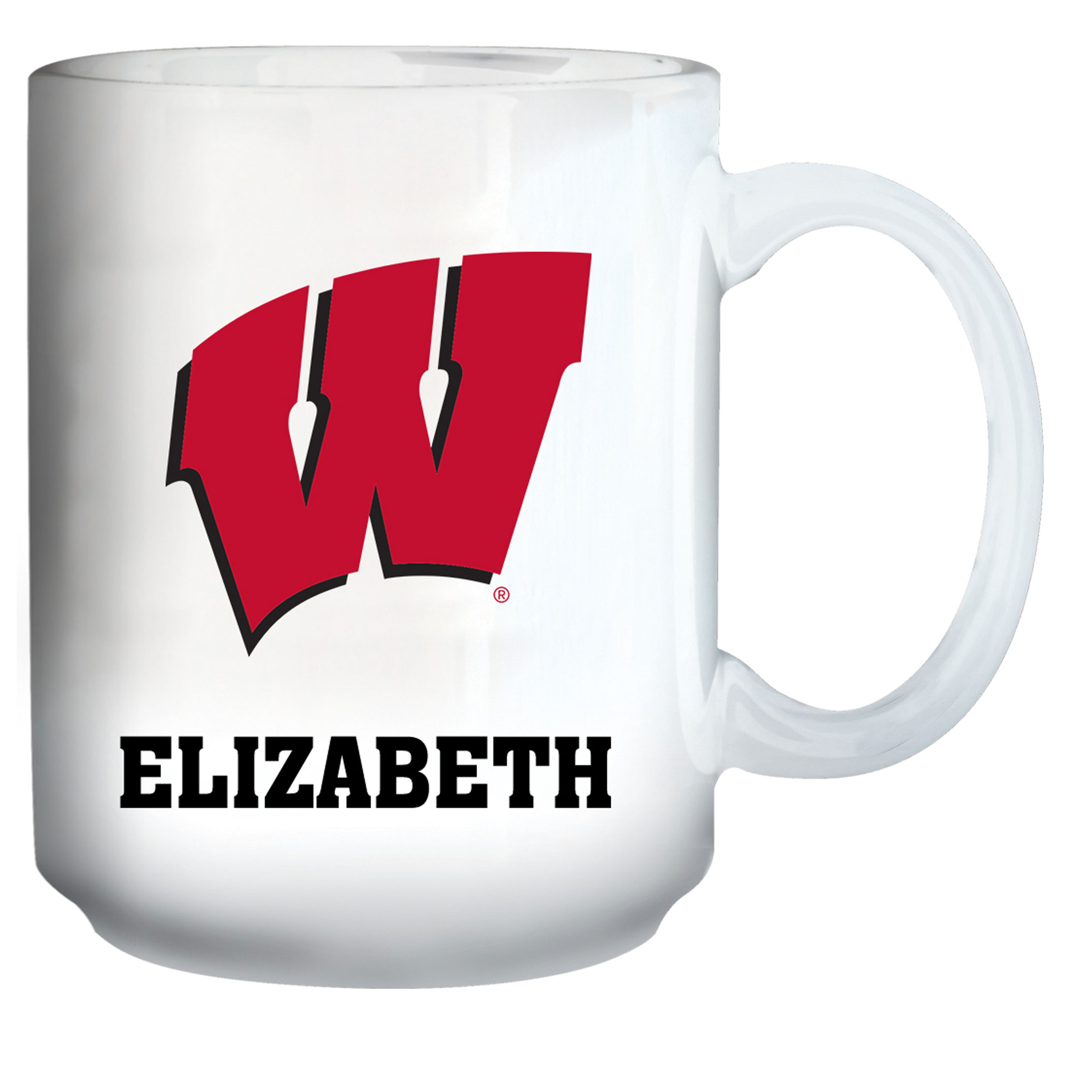 White Wisconsin Badgers 15oz. Personalized Mug White Wisconsin Badgers 15oz. Personalized Mug