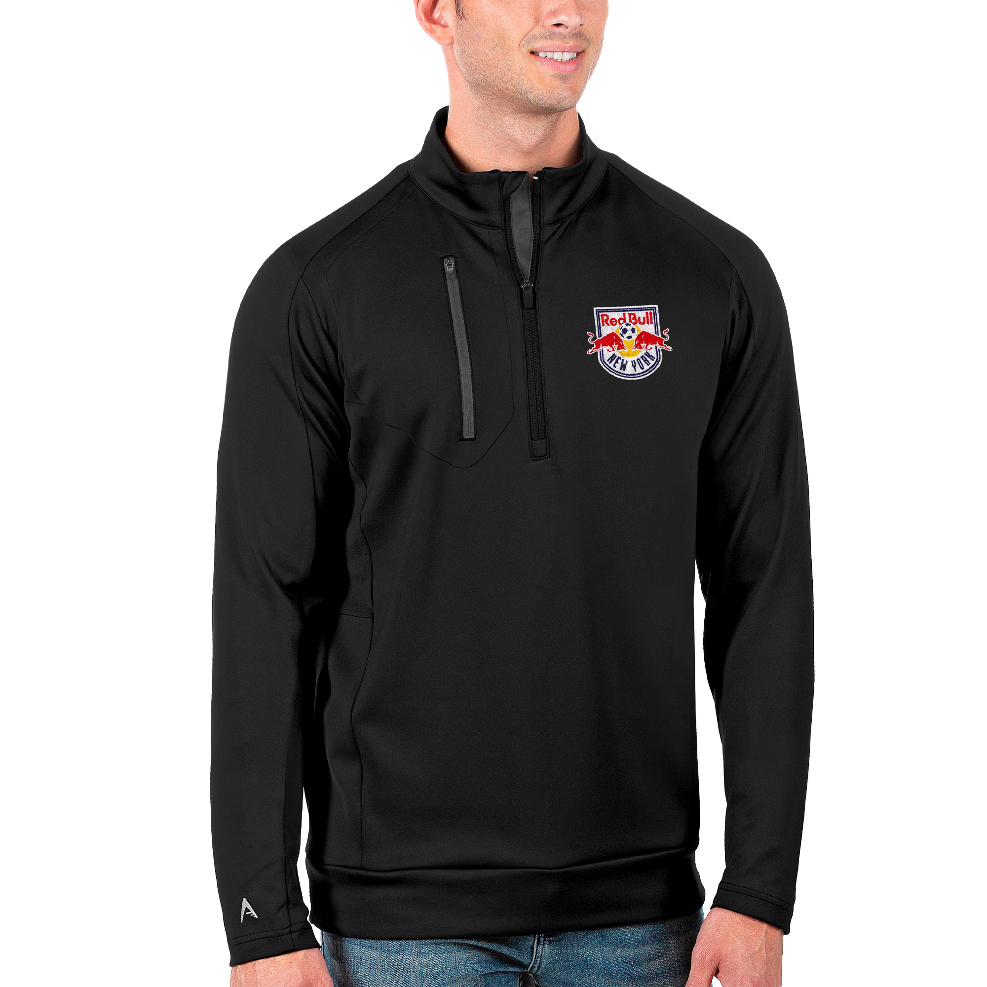 Men’s Antigua Black New York Red Bulls Generation Quarter-Zip Pullover Jacket Men’s Antigua Black New York Red Bulls Generation Quarter-Zip Pullover Jacket