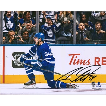 Auston Matthews Toronto Maple Leafs Autographed 8" x 10" Blue Jersey Goal Celebration Photograph